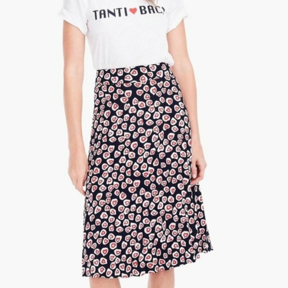 J Crew Heart Print Navy Red Pleated Skirt Size 0 - Picture 3 of 11